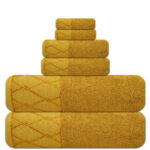 6-Piece Jacquard Bath Towel Set – 100% Cotton 600 GSM Luxury Towels – Soft & Quick Dry